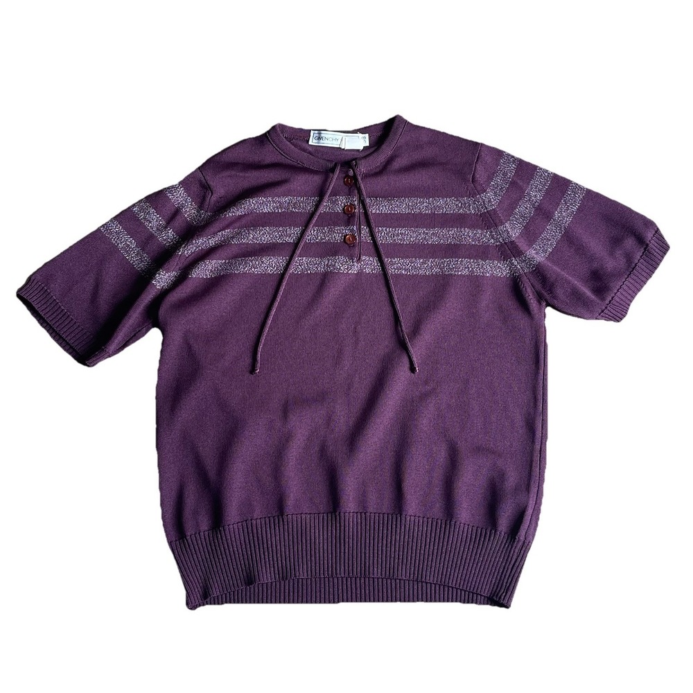 Givenchy Sport Size 38 US Small Purple Knit Sweater Short Sleeve Tie Neck Union
